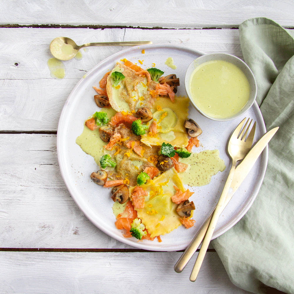 Verse Ravioli met broccoli mouse