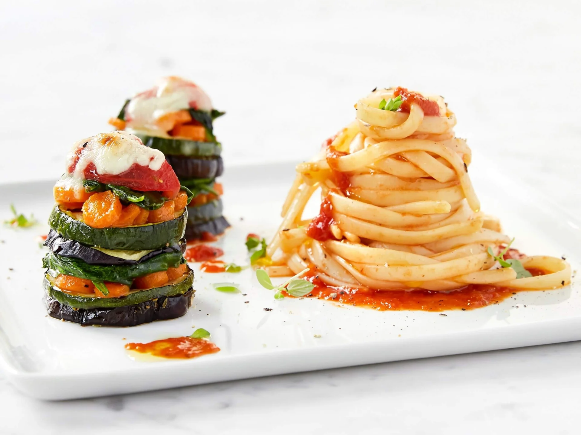 Linguini met gegrilde groenten